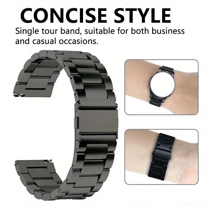 Elegant Stainless Steel Universal Watch Band with Tool – Three-Bead Design