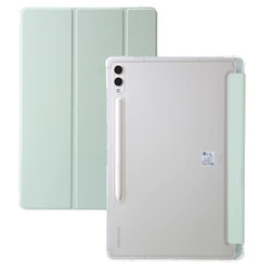 Trifold PU Leather Stand Cover with Transparent Back Shell for Tab S9 Ultra 14.6in (Tender green)