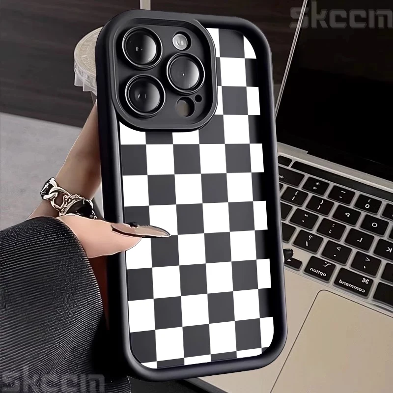 White Black Plaid Print Soft Silicone Phone Case