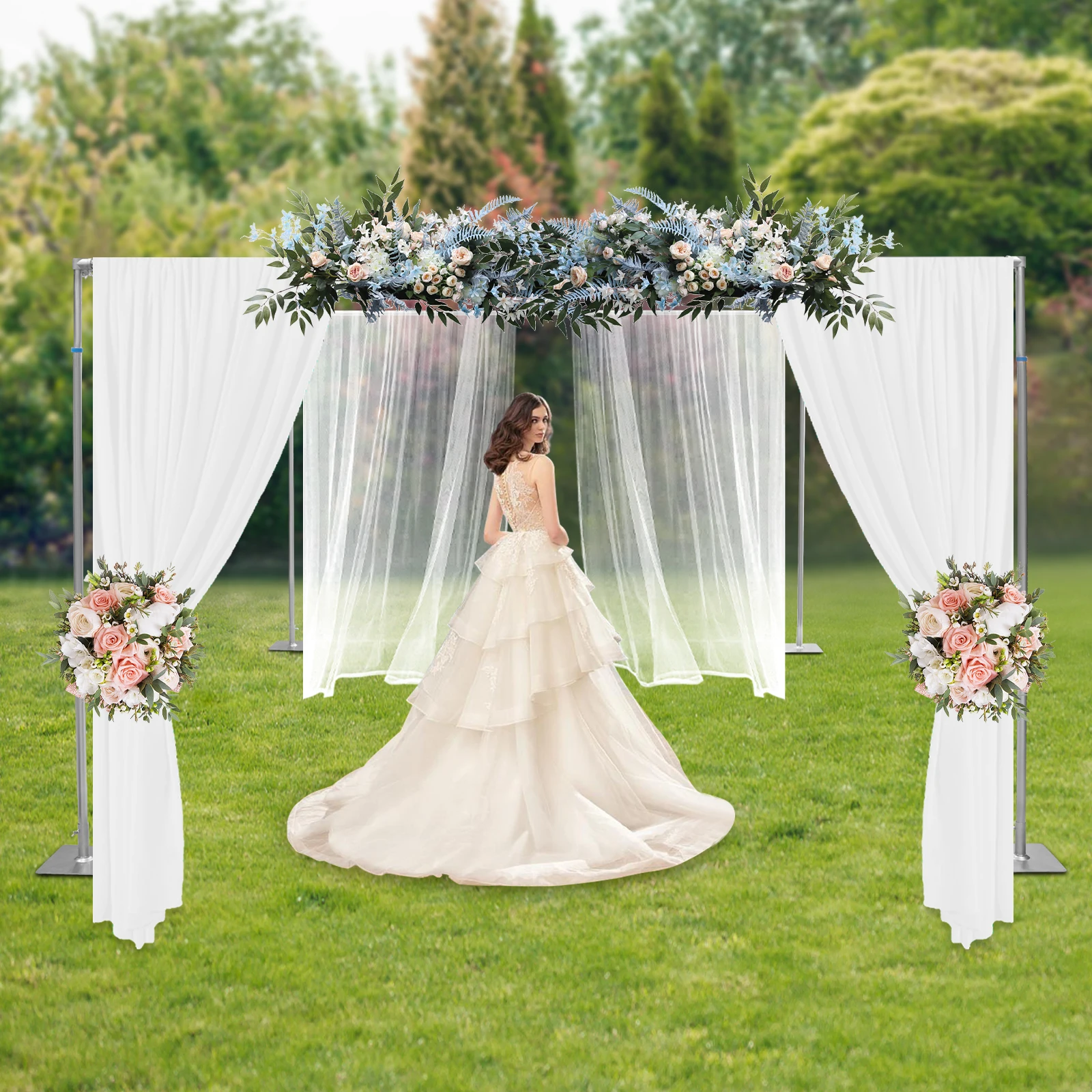 Outdoor Wedding Party Stand-Adjustable 4 Post Backdrop Stand Kit, 3x3x3M Photography Background Wedding Backdrop