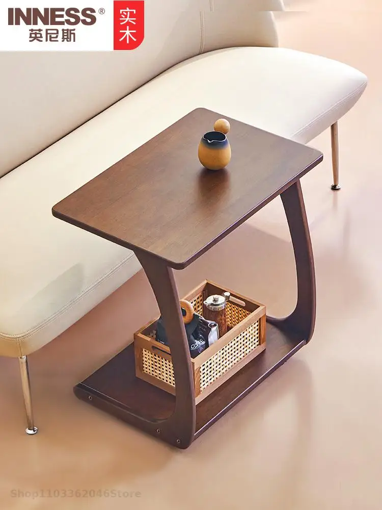 Solid Wood Side Table Sofa Side Cabinet Movable Table Living Room Mini Coffee With Wheels Simple Small Apartment Bedside