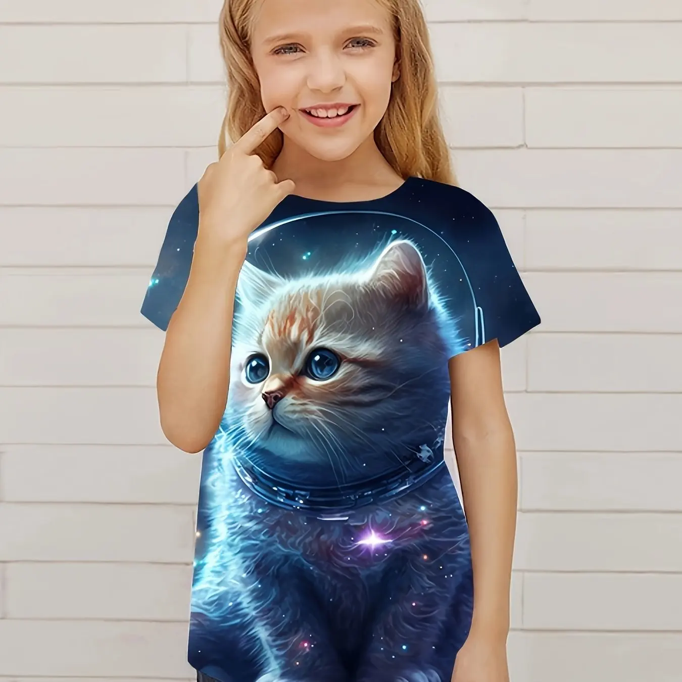 Children's Clothing Cute 3D Cat Graphic Print Short Sleeve Tops Kids Clothes T-Shirt Casual Pullover Child Boys Girls Summer 6
