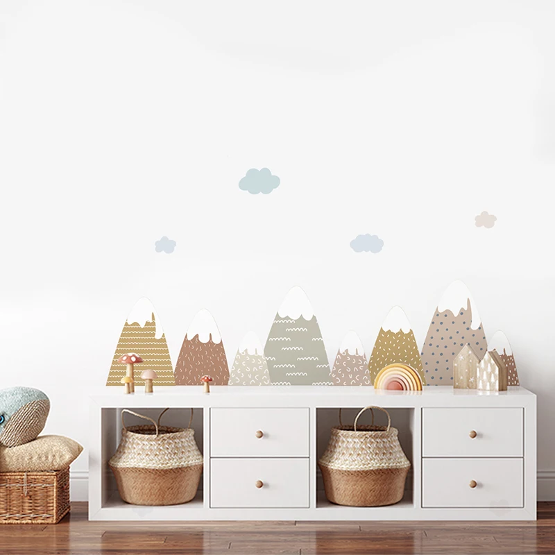 

Boho Watercolor Mountain Scenery Wall Murals Self-Adhesive Waterproof Landscape Wall Sticker for Baby Room Kids Room Decoration