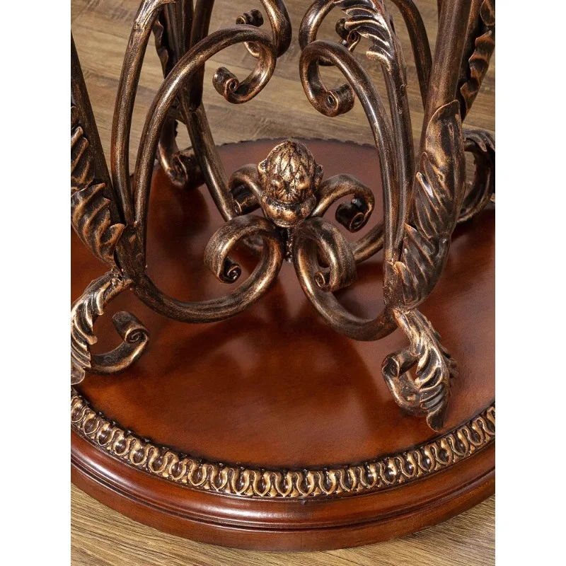 Maillard caramel color American sofa edge several European solid wood small round table painted corner several metal retro coffe