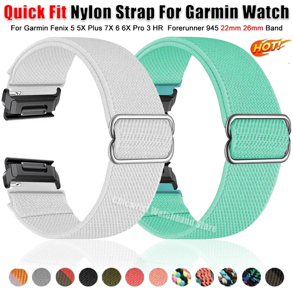 26mm 22mm Nylon Strap For Garmin fenix Plus 6X 7x Pro Band Watch