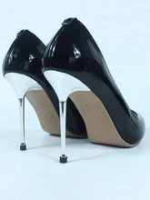  BERZIMER Women Heels Patent Leather 9.5CM Metal Thin Heels Office Prom Wedding Dress Ladies Shoes Woman Big Size 33 37 40 44 46 