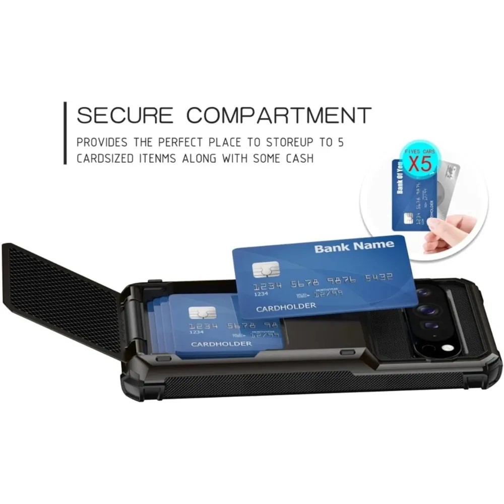 Durable 2-in-1 Armor Card Holder Hard Case with Hidden Flip Slot, Shockproof Back Cover