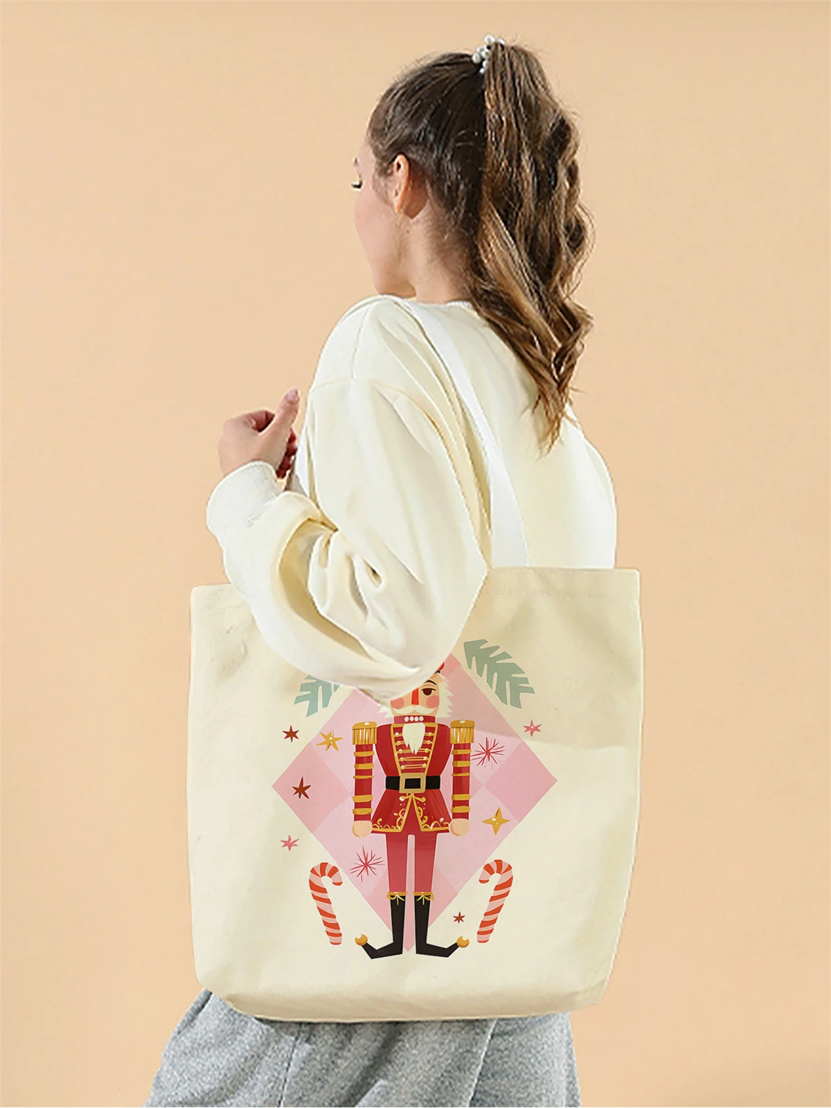 1pc,Christmas King handbag, reusable fashionable handbag, multifunctional handbag, printed canvas shopping bag