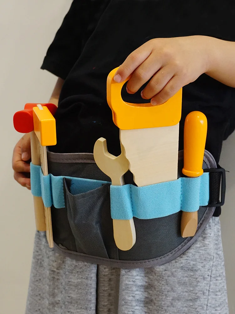 Wooden Toy Pretend Play Repair Tool toy Kids Tool Belt Construction Belt for Babies Party Toy Birthday Gifts