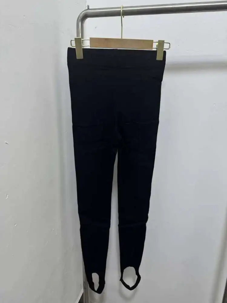 DEAT Casual High Elastic Waist Cross Patchwork Design Pencil Pants For Women Stretch Black Trousers 2026 Autumn Female 11XX5390