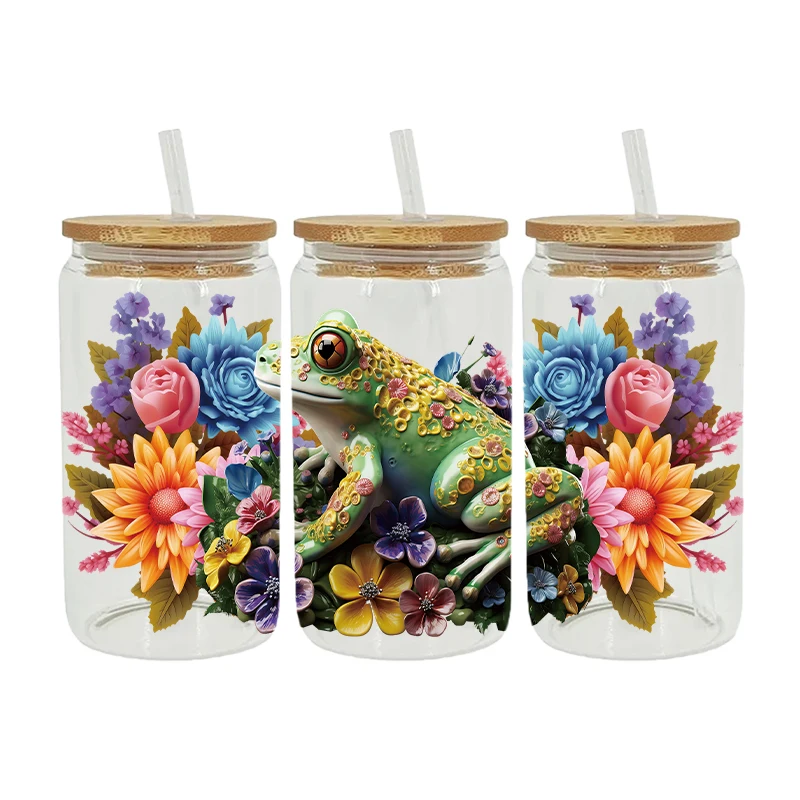 UV DTF Transfer Sticker Animal Frog Turtle for 16oz Libbey Glasses Wraps Bottles Cup Can DIY Waterproof Decals D13817
