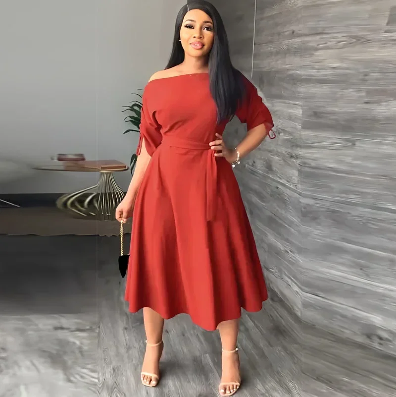 

Женское платье с открытыми плечами KEXU, длинное базовое однотонное элегантное платье макси с поясом и рукавами-лентами, весна 2024