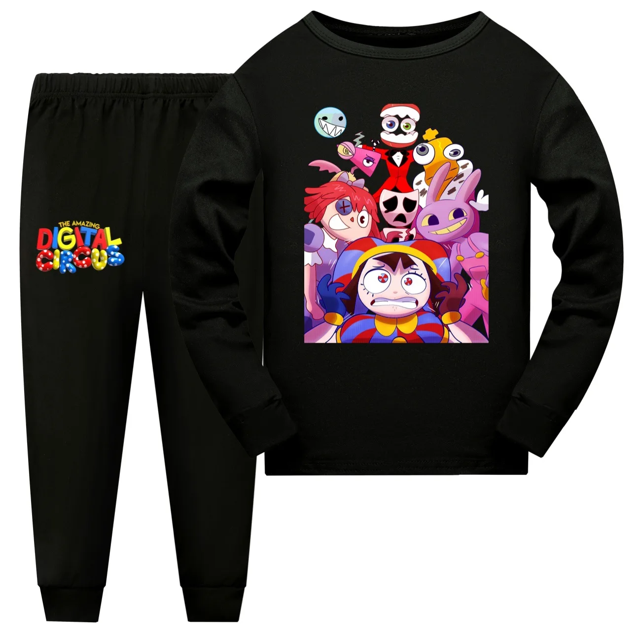 thumbnail image 1 of Ropa de dormir de dibujos animados para niños y niñas, Conjunto de pijama de manga larga, con estampado de Circo Digital, 1 of 6
