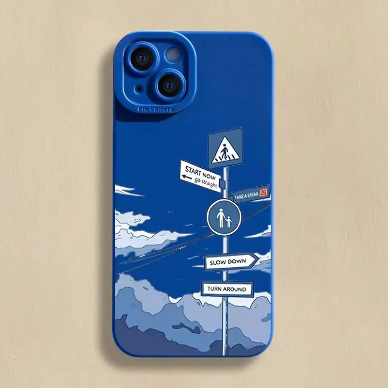 Elegant Oil Painting Road Sign Silicone Phone Case - Soft and Stylish Cover