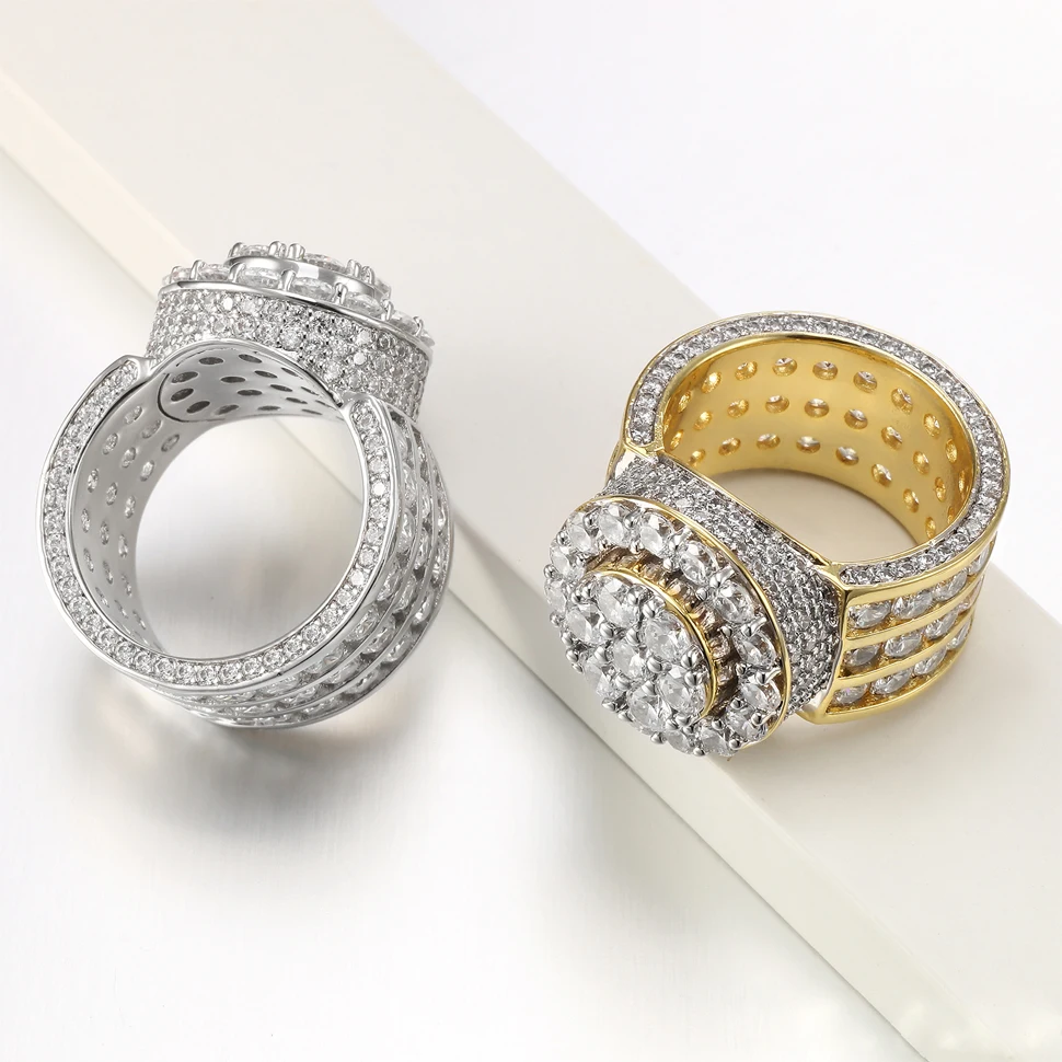 VANAXIN Top Quality Punk Wide Ring For Man Cubic Zirconia Engagement Rings Men's Rapper Ring Hip Hop Jewelry