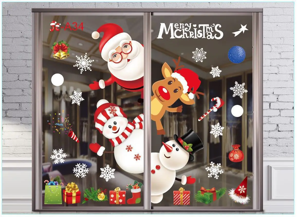 Christmas Window Stickers Merry Christmas Decorations for Home Christmas Wall Sticker Kids Room New Year Decoration 2023 y1