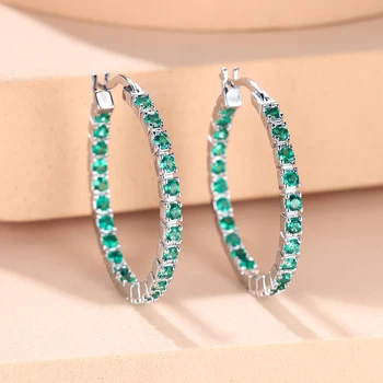 30MM Green Red Yellow Black Purple Blue Stone Round Circle Hoop Earrings For Women Silver Gold Color White Zircon Punk Jewelry