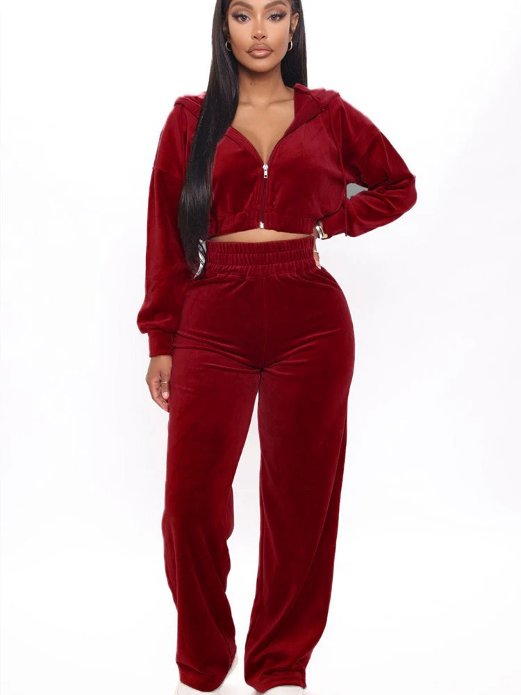 

Velvet Tracksuit Women Two Piece Set Autumn Clothes Zipper Hoodies Crop Top and Pants Sets Female Velour 2 Piece Sets Outfits