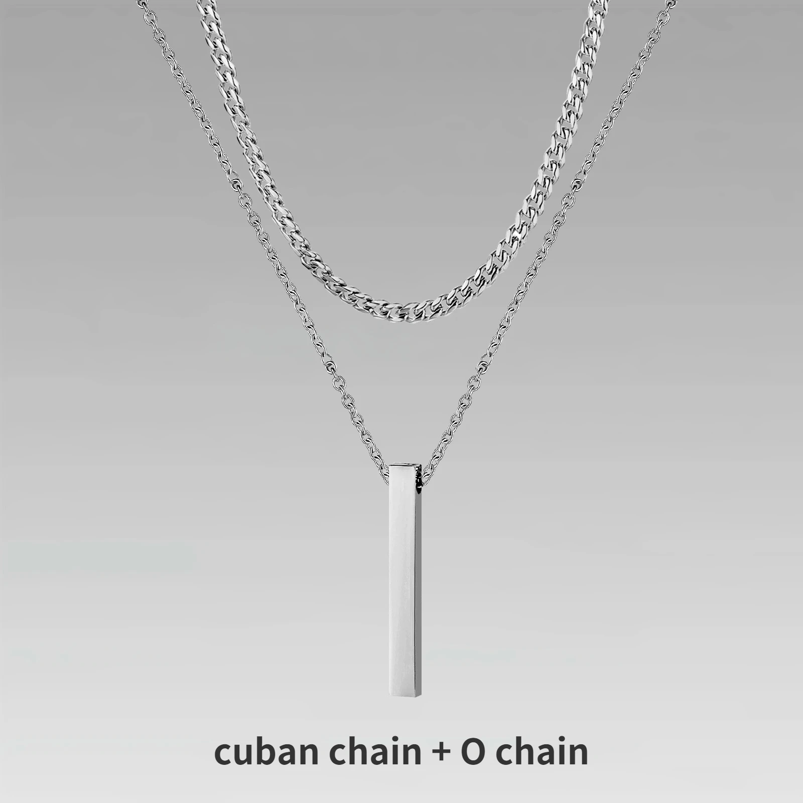 Colliers à barres verticales 3D Vnox pour hommes, pendentif géométrique en acier inoxydable superposé, chaîne cubaine en corde de blé superposée, collier pour garçon_voghion.com