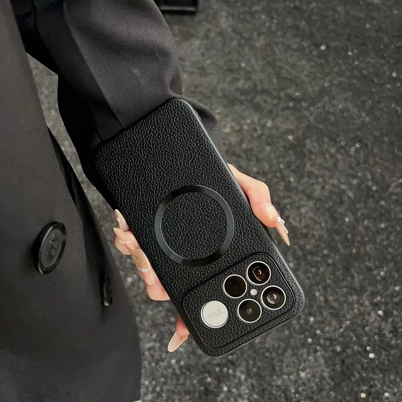 Luxury PU Leather Magnetic Wireless Charging Protective Back Cover Case