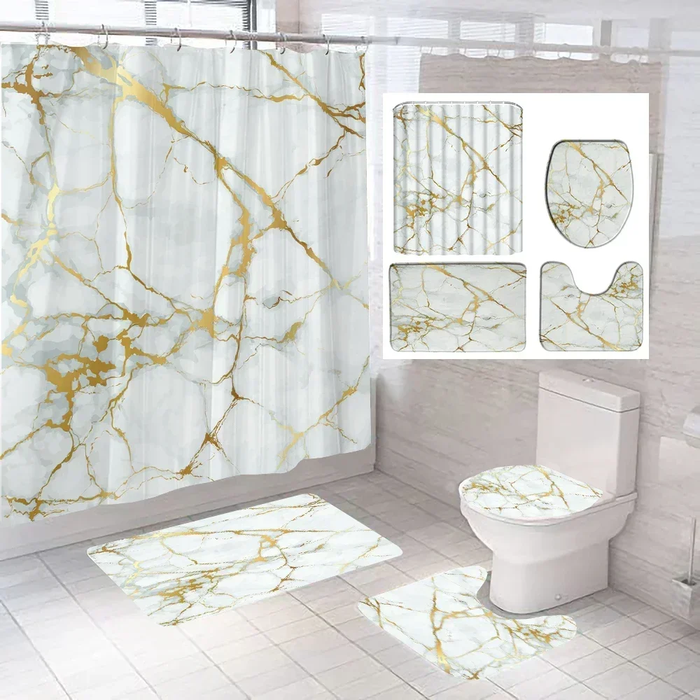 

Shower Waterproof Bath Curtain for Marble Decor Geometric Marbling Print Polyester Abstract Curtains Bathroom