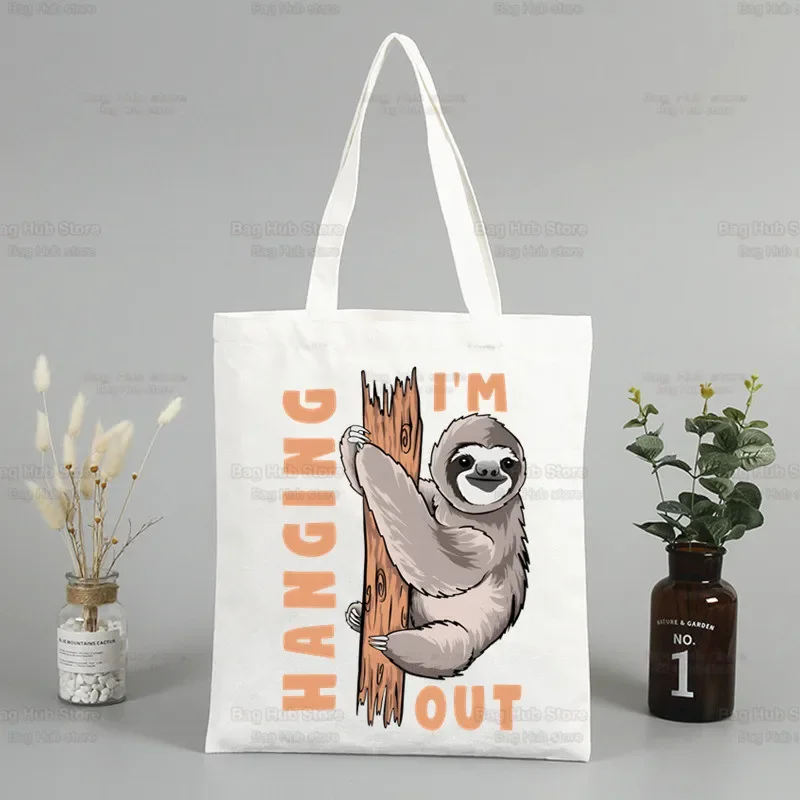 

Kawaii Sloth Shopping Bag Vintage Ulzzang Bags Sorry I Can't I'm Very Busy Canvas Shoulder Tote Bag Women Handbags Eco Reusable