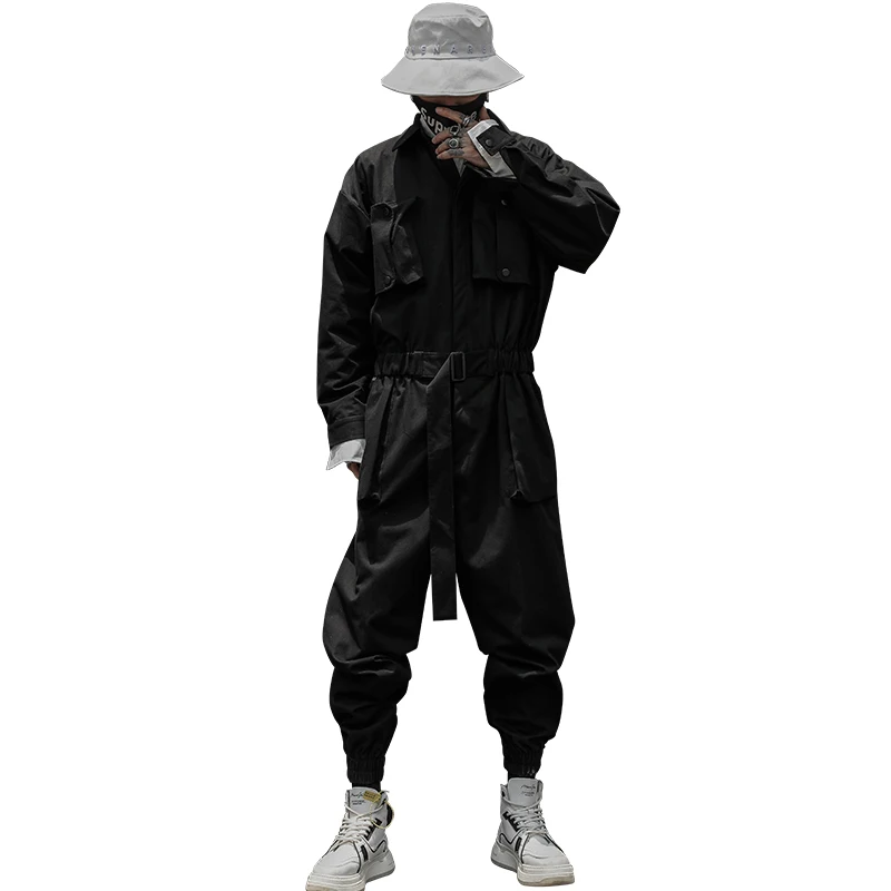 Retro Trendy Workwear One-Piece Long-Sleeved Jumpsuit Japanese Style Hip Hop Vintage Strap Men's Jumpsuit Hip Hop