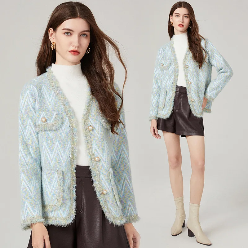

Autumn fashion cardigan fringe patchwork sweater cardigan tweed coat