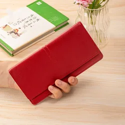 Minimalist Women's PU Leather Wallet - Solid Color, Large Capacity Coin Purse (Wine Red)