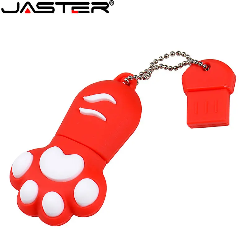 Karikatür Kedi Paw Kalem 64GB Anahtarlık Pendrive 32GB Kırmızı USB Flash Sürücü 16GB 8GB 4GB Sevimli Yeni Memory Stick Ücretsiz_voghion.com