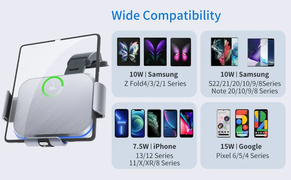 15W Wireless Charger Stand Holder Dual Coil Faltbare PH Auto Schnellladestation für Samsung Galaxy Z Fold 4 3 2_voghion.com