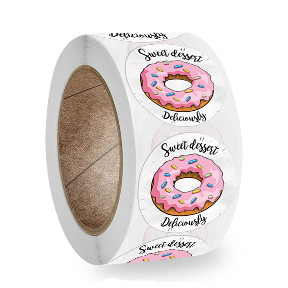 50–500 Stück Geschenk-Kuchen-Backverpackung, Dekorationsaufkleber, köstliche Donut-Stil-Aufkleber, Geschenkverpackung, Zubehör, selbstklebende Aufkleber