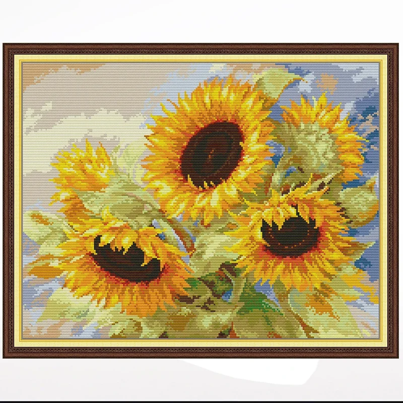 

Sunflower flower cross-stitch landscape living room bedroom hanging painting, 11CT/14CT hand-embroidered