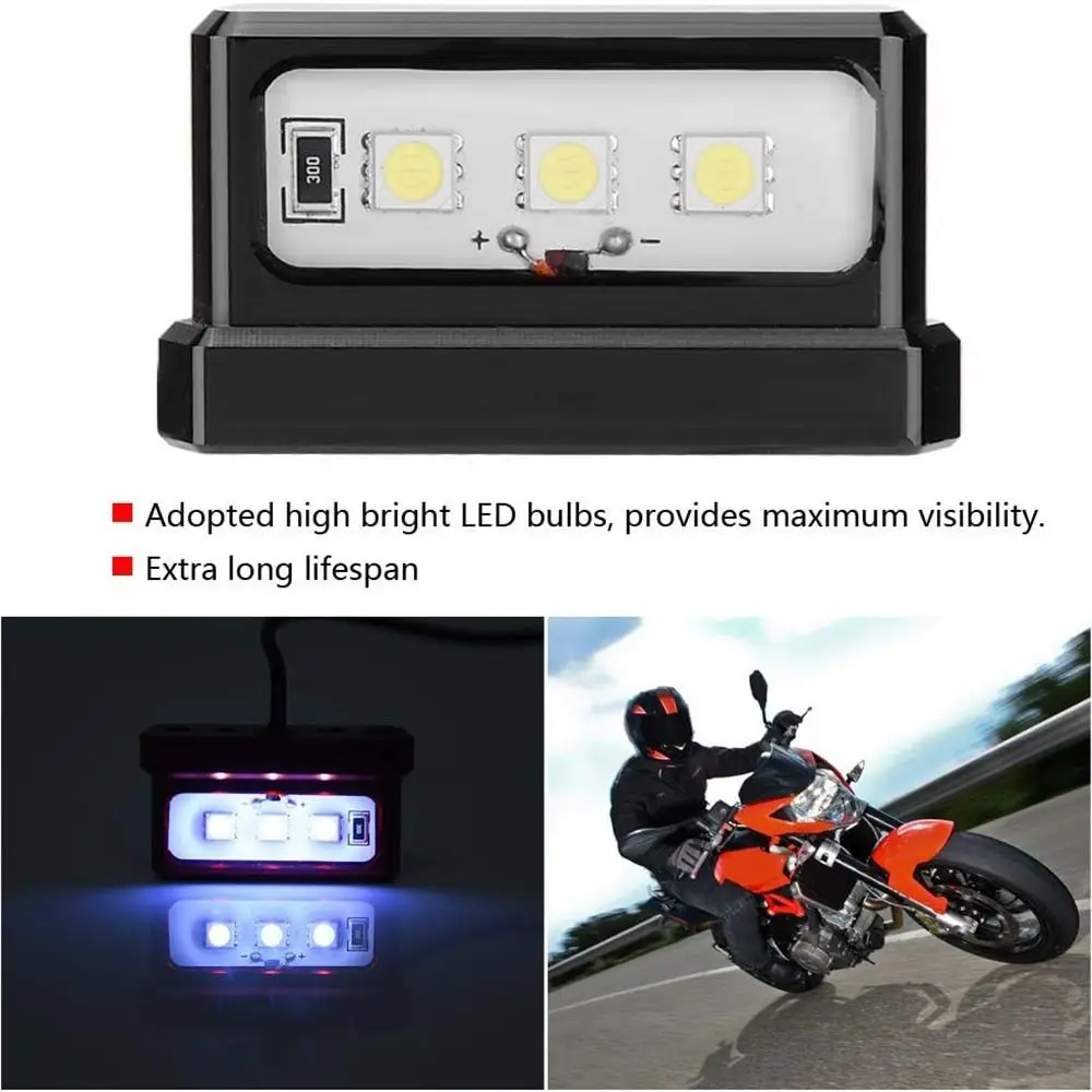 

White Light License Plate Light Accessories 12V Aluminum Alloy Brake Tail Light License Bracket LED Motorcycle