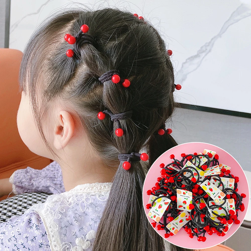 10-40 Teile/satz Kirsche Nette Mädchen Nylon Elastische Haarbänder Scrunchie Cartoon Baby Pferdeschwanz Halter Stirnband HairTies Haar Zubehör – Detail 5