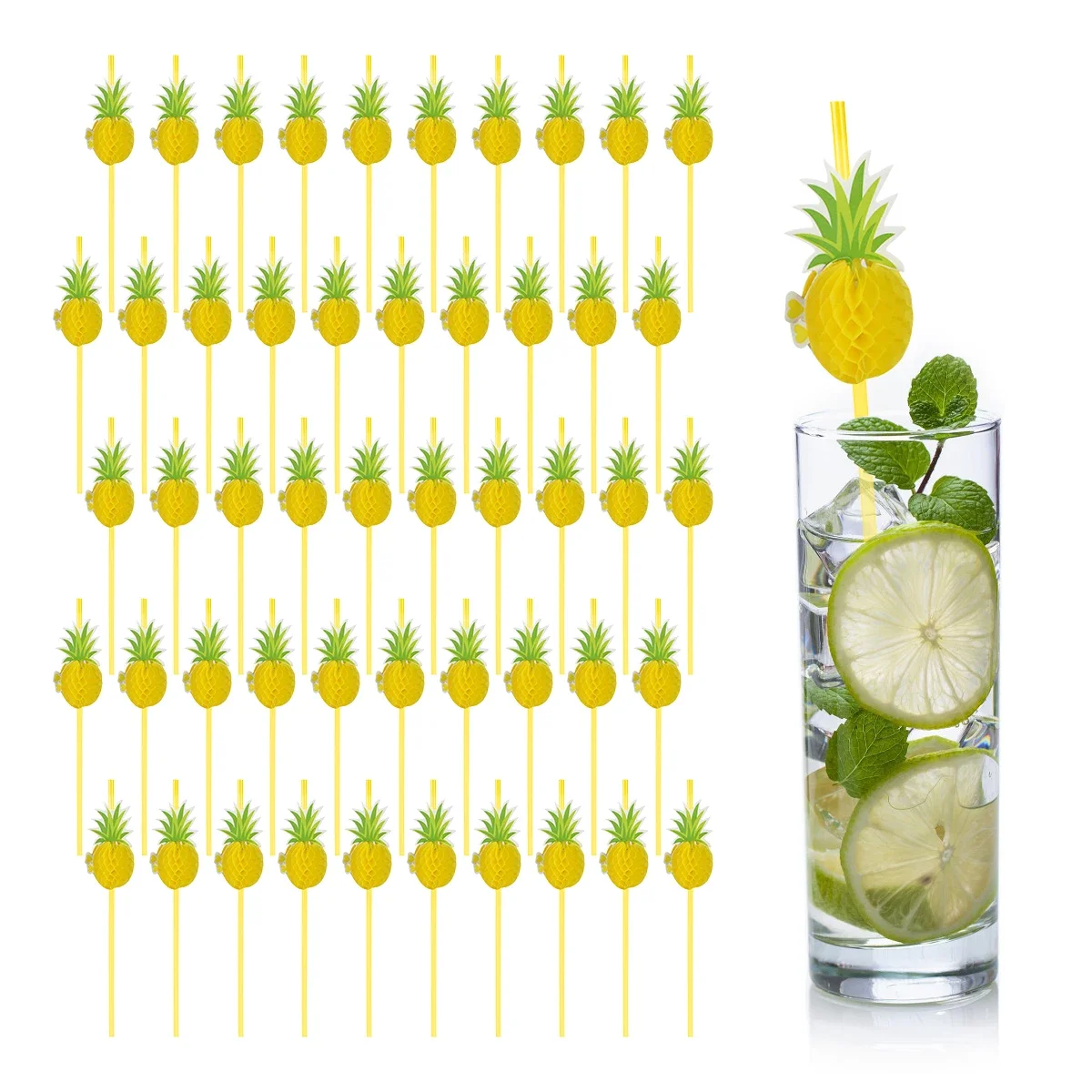 50Pcs Paper Drinking Straw 3D Fruit Paper Straws Pineapple Flamingo Design Straw Eco Friendly Recyclable Drinking