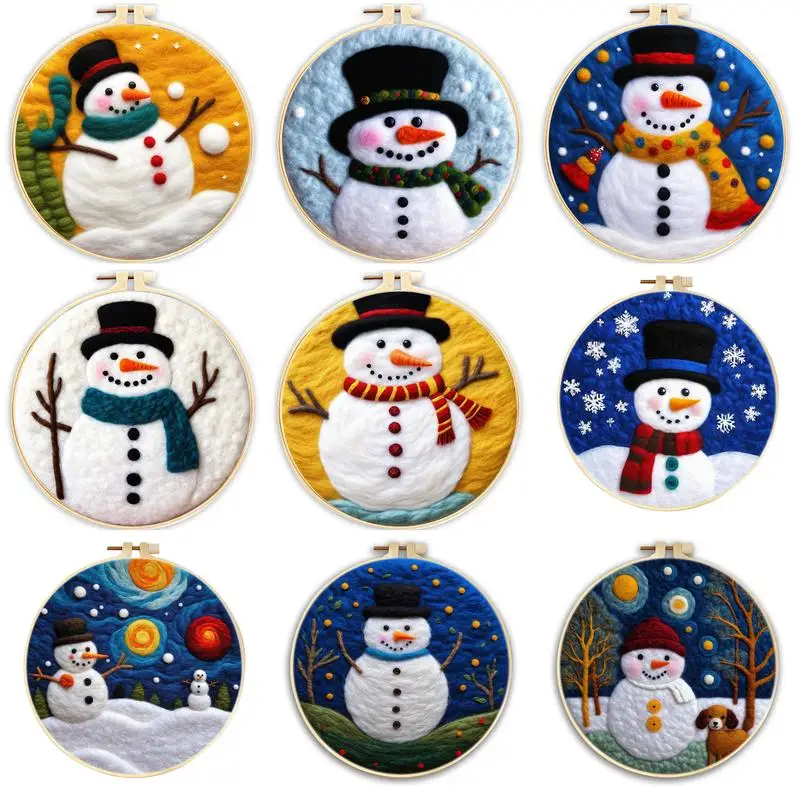 CHENISTORY Needle Felt Starter Set Snow Man Diy Falted Wool Art Embroidery Gift Wool Needle Felt Painting Tools Kit Diy Gift