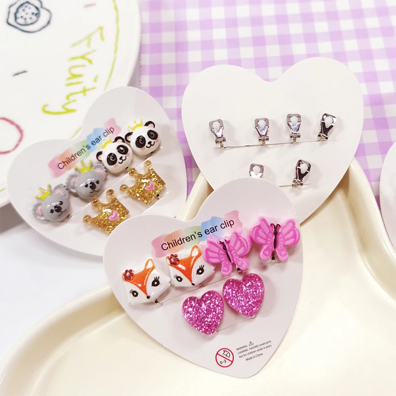Clip Earrings 5PRS Christmas Gift for Children Non Piercing Girls Kids Mixed Cute Unicorn Panda Cat ear clip earrings,clip earrings,ear clip,ear accessories