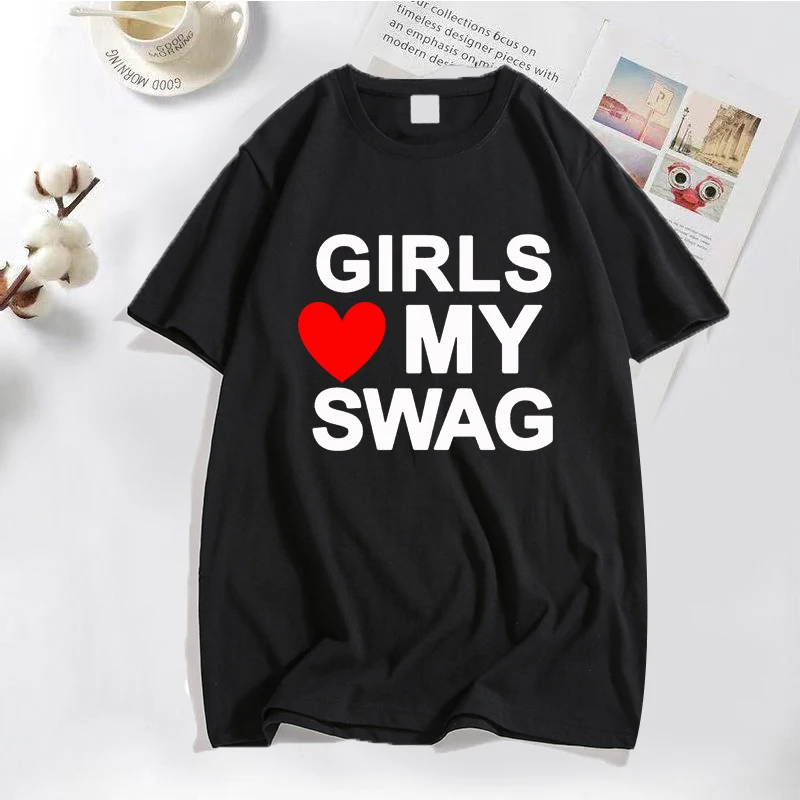 Meninas amor meu swag t-shirts homem algodão o-pescoço manga curta  engraçado carta impressa camiseta