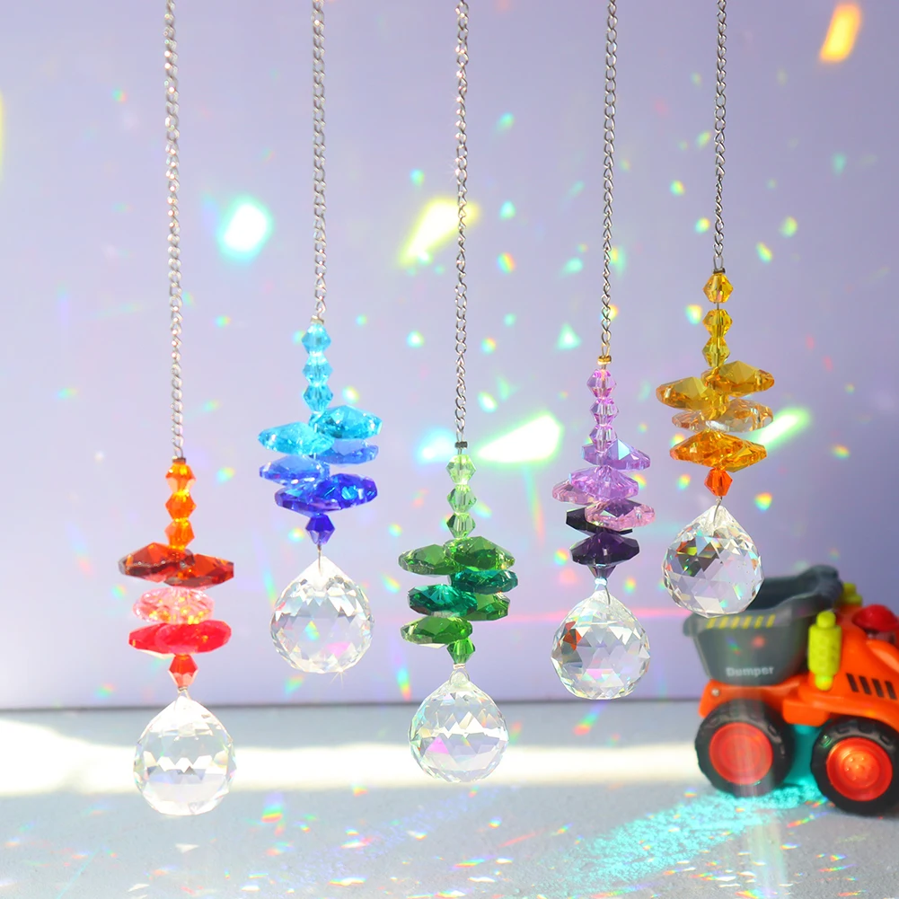 Suncatcher Crystal Wind Chimes Pendant Hexagon Diamond Prisms Hanging Rainbow Chaser Lighting Window Curtain Ornament Home Decor sun catcher crystal pendant sun catchers window ornament