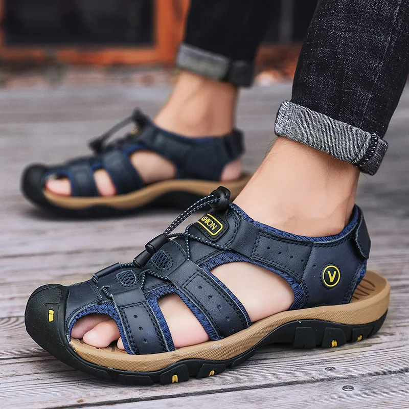 

2023 Genuine Leather Men Shoes Summer New Large Size Men's Sandals Men Sandals Fashion Sandals Slippers Big Size 38-47
