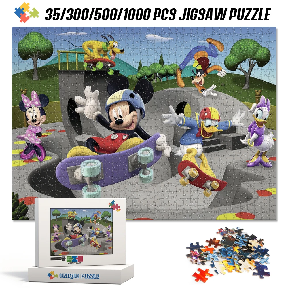 

Mickey Mouse Cartoon 35/300/500 Pieces Jigsaw Puzzle Children's Educational Toy Tangram 1000 Pieces Puzzles for Adults Kids Toys