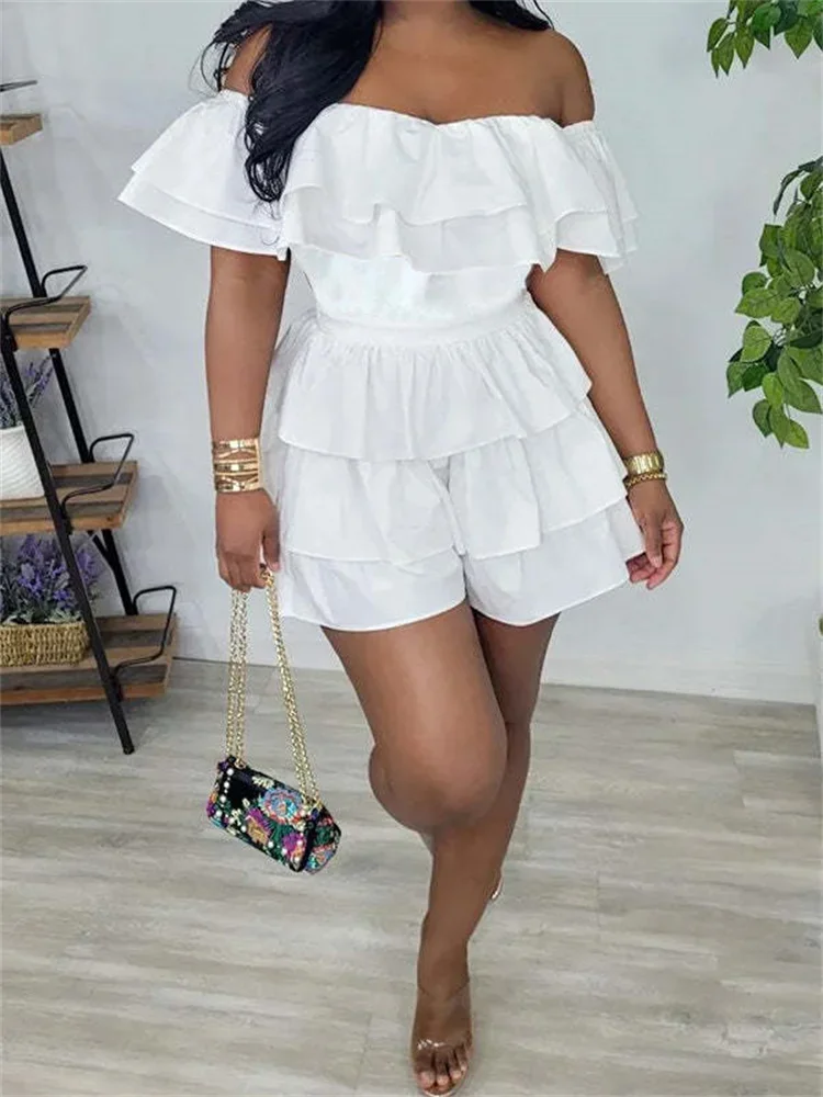 Wmstar Women Jumpsuit Summer Solid Color Short Sleeve Multilayer Splicing Fashion Elegant Streetwear Pleated Shorts Playsuit