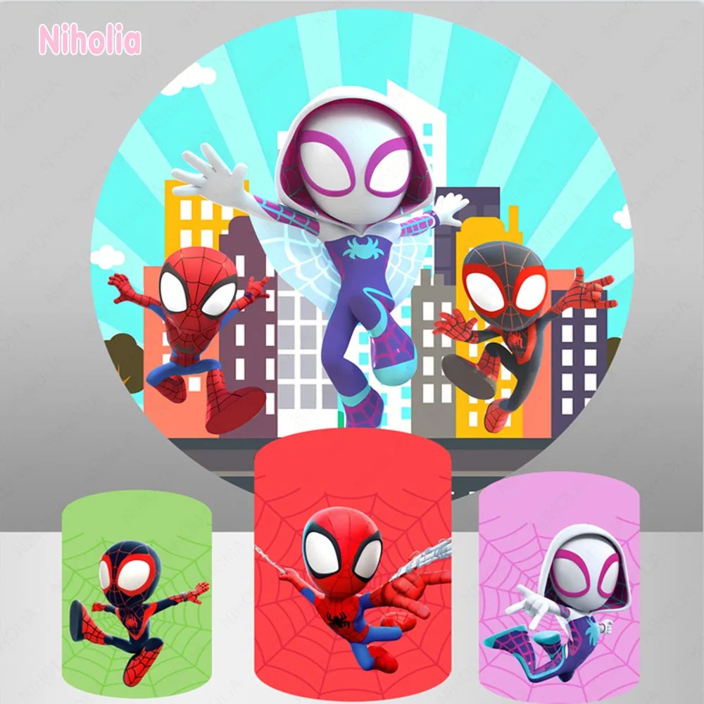 

Удивительный Человек-паук Гвен Стейси круглый фон для фотосъемки девушка день рождения белый призрак паук друзья крышка цилиндра баннер