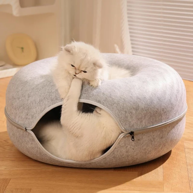 Donut Pet Cat Tunnel Interactive Bed Toy House Cat Bed Dual-use Felt Indoor Cat House Kitten Sports Equipment Cat Supplies 6