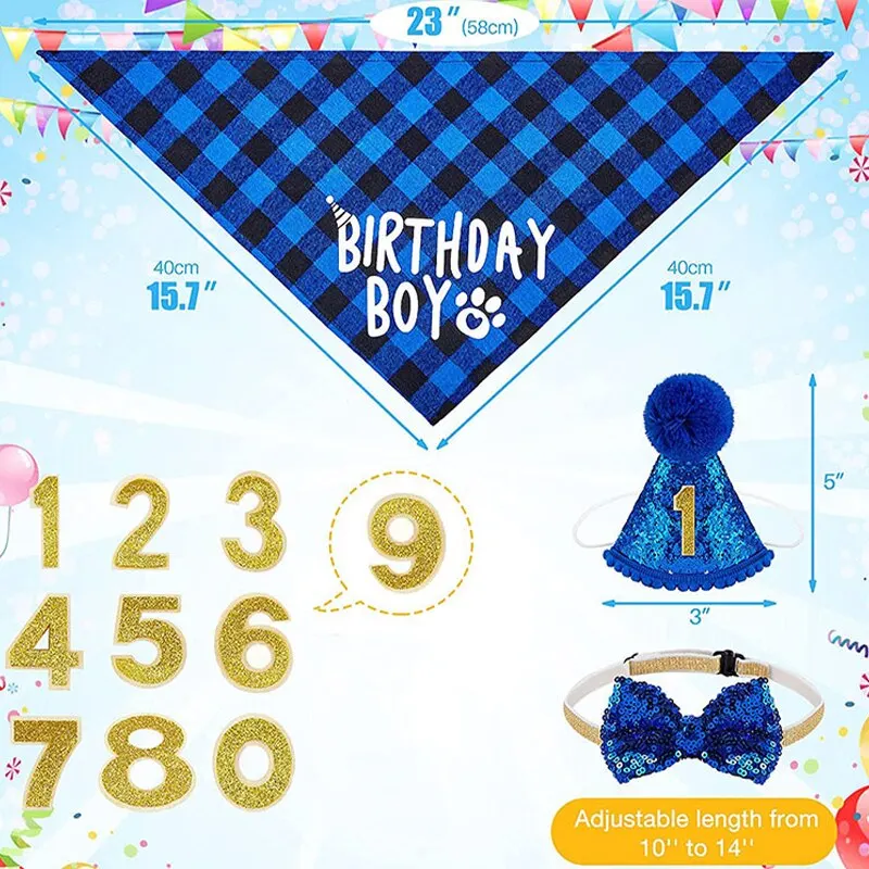 개 생일 파티 장식 세트 애완 동물 삼각형 스카프 귀여운 모자 나비 넥타이 칼라 개 액세서리 생일 장식 용품