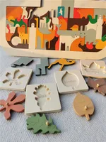 Kids Wooden Educational Animals Noah's Ark Puzzle Toys Solid Leaves Jigsaw for Baby Early Learning 1