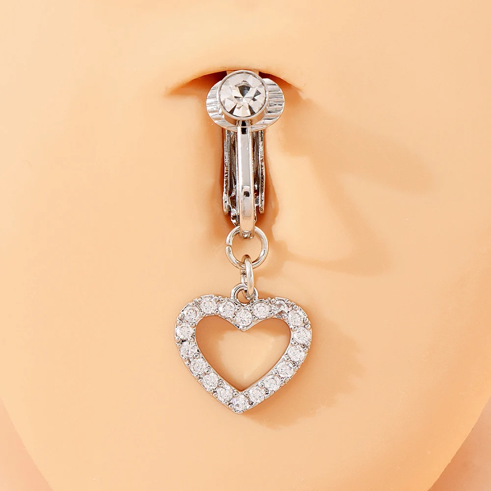 1pc Gold Color Heart Faux Fake Belly Ring Dangled Fake Belly