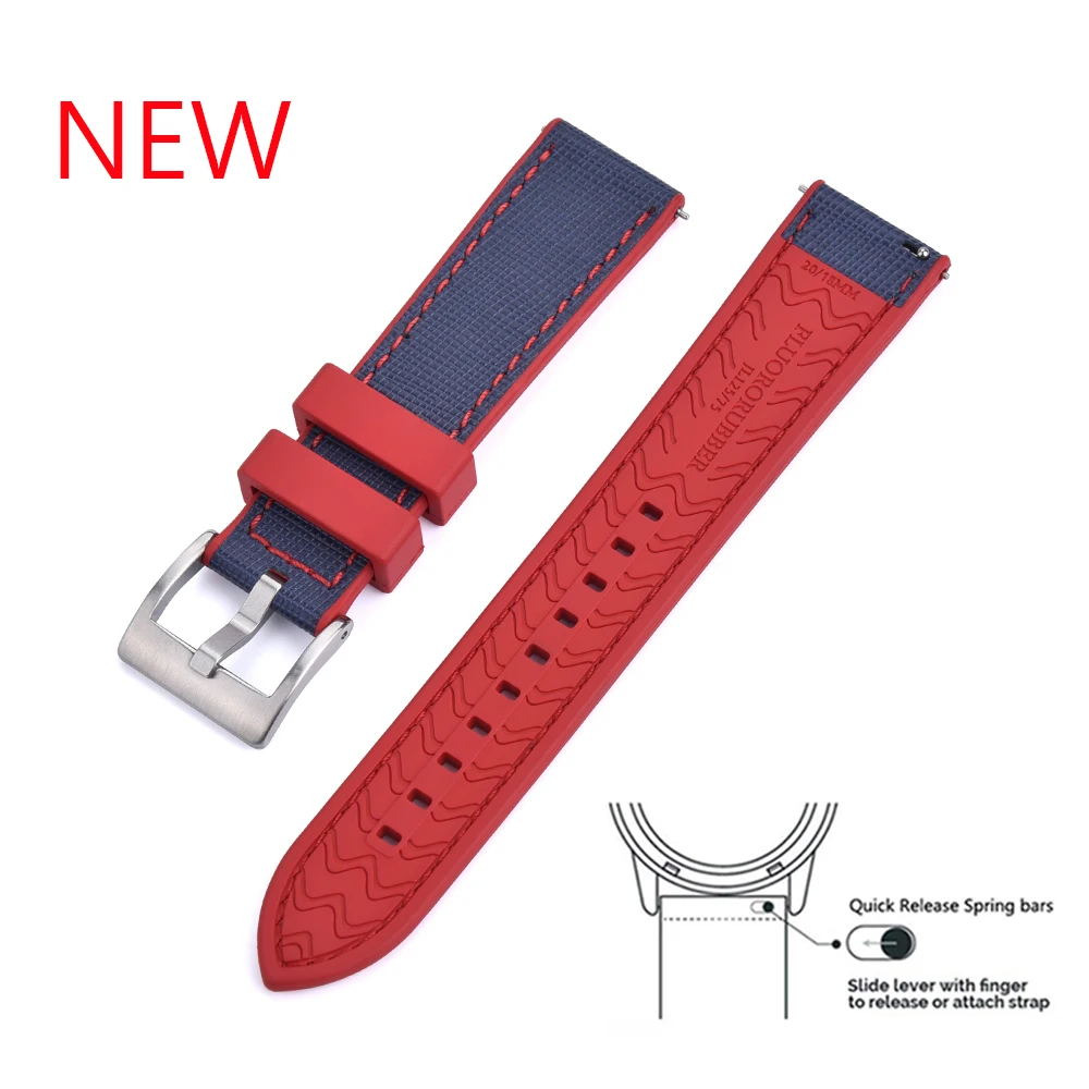 Hochwertiges Hybrid-Uhrenarmband aus FPM/FKM-Leder, wasserdicht, zum Tauchen, Schnellverschluss, Fluorkautschuk-Uhrenarmband, 20 mm, 22 mm – Detail 1