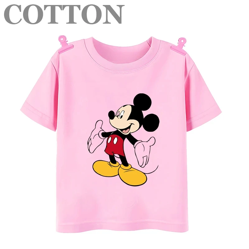 thumbnail image 1 of Camisetas de algodón con estampado de manga corta para niños y niñas, con estampado de dibujos animados de Mickey Mouse de Disney y Anime, de verano, 1 of 5
